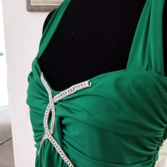 Green Rhinestone Halter By Venezia Size 14/16 - Picture 3 of 16
